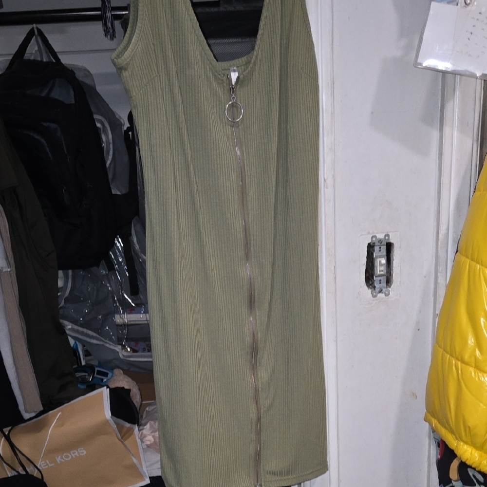 Olive Green Zip-Front Dress
